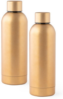 Set van 2x Thermosfles/Isoleerkan - RVS - 800 ml - goudkleurig metallic