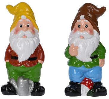 Set van 2x tuinkabouters van 20 cm - bruine en gele muts