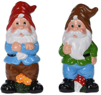 Set van 2x tuinkabouters van 20 cm - rode en bruine muts