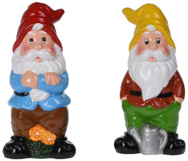 Set Van 2x Tuinkabouters Van 20 Cm - Rode En Gele Muts - Tuinbeelden Multikleur