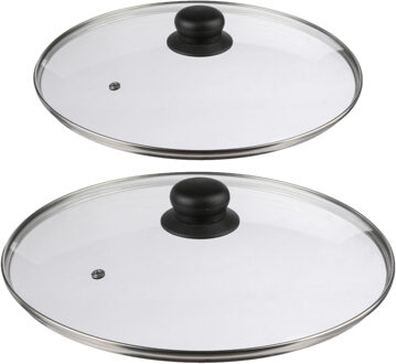 Set van 2x universele glazen pannendeksels voor pannen van 16 en 20 cm
