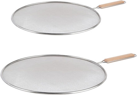 Set van 2x Universele RVS spatdeksel/afgietdeksel voor pannen van 29 en 33 cm - Pannendeksels Zilverkleurig