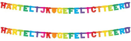 Set van 2x Verjaardag feest letterslingers Hartelijk Gefeliciteerd 225 cm van karton