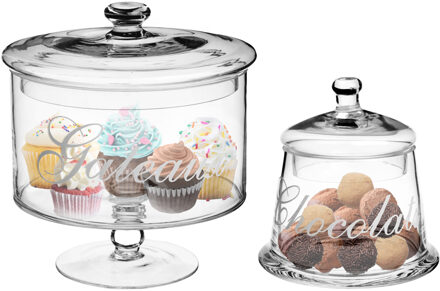 Set van 2x voorraadpotten/koektrommels 0,4L en 1,8L glas met deksel - Voorraadpot Transparant