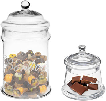 Set van 2x voorraadpotten/koektrommels 0,4L en 2L glas met deksel