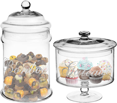 Set van 2x voorraadpotten/koektrommels 1,8L en 2L glas met deksel - Voorraadpot Transparant