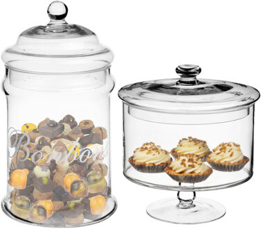 Set van 2x voorraadpotten/koektrommels 1,8L en 2L glas met deksel