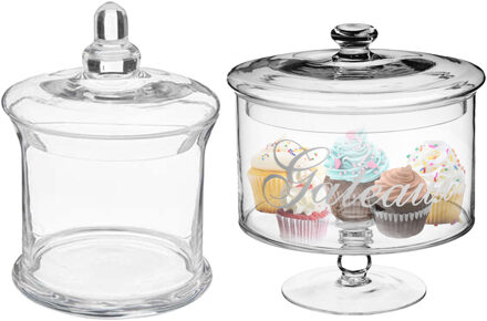 Set van 2x voorraadpotten/koektrommels 1L en 1,8L glas met deksel - Voorraadpot Transparant