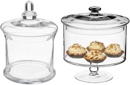 Set van 2x voorraadpotten/koektrommels 1L en 1,8L glas met deksel