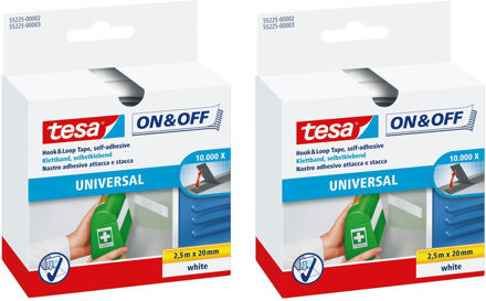 Set van 2x zelfklevend klittenband op rol - Wit -  2,5m x 20mm - Op maat afknipbaar - Bevestigings tape - Klussen en doe het zelf artikelen - Hobby & knutsel artikelen