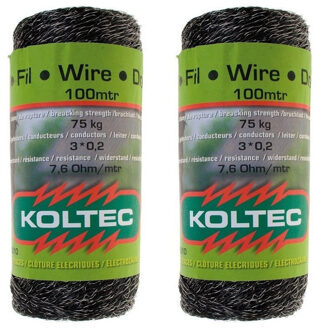 Set van 2x Zwart schrikdraad/afrasteringsdraad kunststof - 2 mm - 12 PE - 100 meter - Hobby/professioneel - Schrikdraden - Afrasteringsdraad