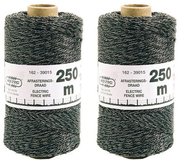 Set van 2x Zwart schrikdraad/afrasteringsdraad kunststof - 2 mm - 12 PE - 250 meter - Hobby/professioneel - Schrikdraden - Afrasteringsdraad