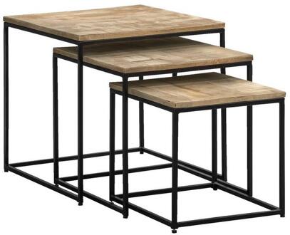Set Van 3 Bijzettafels Kyan - Zwart/naturel - 48x50x50 Cm - Hout - Bruin