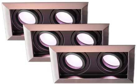 Set van 3 Durham Inbouwspots Dubbel RVS - GU10 - 4,5 Watt 350 lumen - RGB + WW - Wifi + BLE - Kantelbaar - IP20 - Rechthoek
