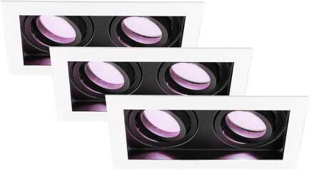 Set van 3 Durham Inbouwspots Dubbel Wit - GU10 - 4,5 Watt 350 lumen - RGB + WW - Wifi + BLE - Kantelbaar - IP20 - Rechthoek