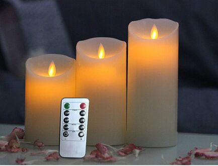 Set van 3 Flickering Pillar LED Kaars Afstandsbediening 2/4/6/8 H Timer paraffine Wax Dansen lont 12.5CM-15 CM-18 CM (H)-Amber