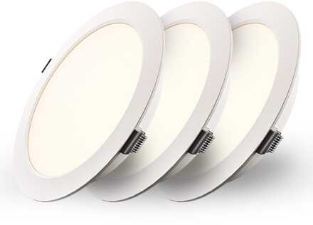 Set van 3 Georgia LED platte Inbouwspots wit - inbouwdiepte 25mm - 12W 1160lm - Rond - 2700K warm Wit - Ø170 mm - IP20 voor binnen