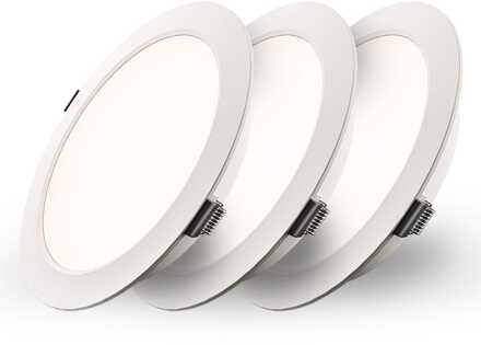 Set van 3 Georgia LED platte Inbouwspots wit - inbouwdiepte 25mm - 12W 1160lm - Rond - 4000K Neutraal Wit - Ø170 mm - IP20 voor binnen