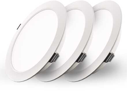 Set van 3 Georgia LED platte Inbouwspots wit - inbouwdiepte 25mm - 12W 1160lm - Rond - 6500K Daglicht Wit - Ø170 mm - IP20 voor binnen