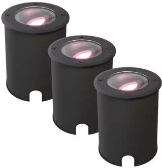 Set van 3 Lilly - Smart LED Grondspot - IP67 waterdicht - 5,5 Watt 345 Lumen - Kantelbaar - Overrijdbaar - Rond - Wifi + Bluetooth - RGBWW - GU10 - Google Home, Amazon Alexa en Siri - Zwart