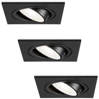 Set van 3 Mallorca LED inbouwspot - IP20 - Kantelbaar - 4 Watt 345 Lumen - 6500K Daglicht wit - GU10 - Dimbaar - Vierkant - Voor binnen - Zwart
