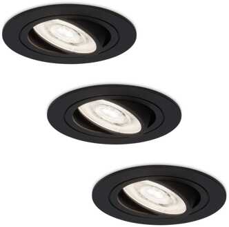 Set van 3 Miro LED inbouwspots - Extra plat 58mm - GU10 LED Module - 6000K daglicht wit - Dimbaar - Rond - Kantelbaar - Voor binnen - Zwart