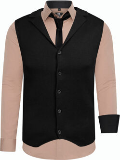 Set van 3 overhemden met vest en stropdas Beige - 5XL