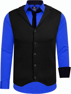 Set van 3 overhemden met vest en stropdas Blauw - XL