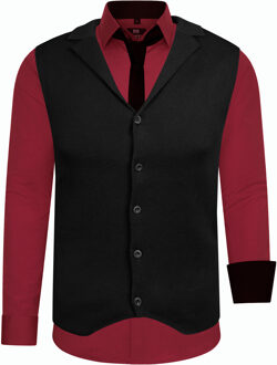 Set van 3 overhemden met vest en stropdas Bordeaux - 5XL