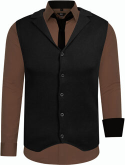 Set van 3 overhemden met vest en stropdas Bruin - 6XL