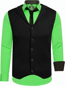 Set van 3 overhemden met vest en stropdas Groen - 3XL