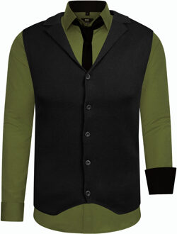Set van 3 overhemden met vest en stropdas Kaki - 3XL