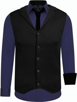 Set van 3 overhemden met vest en stropdas Navy