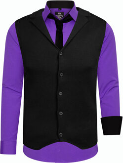 Set van 3 overhemden met vest en stropdas Paars - 3XL