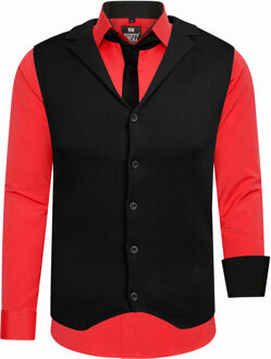 Set van 3 overhemden met vest en stropdas Rood - XL