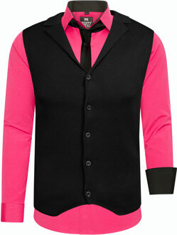 Set van 3 overhemden met vest en stropdas Roze - 2XL