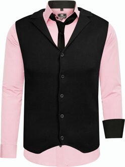 Set van 3 overhemden met vest en stropdas Roze - 6XL