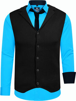 Set van 3 overhemden met vest en stropdas Turquoise - 5XL