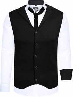 Set van 3 overhemden met vest en stropdas Wit - 4XL
