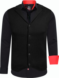 Set van 3 overhemden met vest en stropdas Zwart/rood