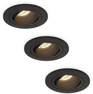 Set van 3 Philadelphia LED inbouwspots - Dimbaar - Excl. GU10 - Max. 5 Watt - Zwart - Kantelbaar - IP20 voor binnen - Rond