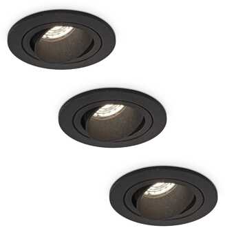Set van 3 Philadelphia LED inbouwspots - Dimbaar - Incl. GU10 - 4000K - 4 Watt - Zwart - Kantelbaar - IP20 voor binnen - Rond