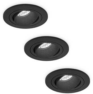 Set van 3 Philadelphia LED inbouwspots - Dimbaar - Incl. GU10 - 6500K - 4 Watt - Zwart - Kantelbaar - IP20 voor binnen - Rond