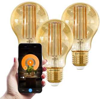 Set van 3 Smart E27 LED Filament Lamp - 7 Watt 806 lumen - A60 Amberkleurig glas - 1800-3000K Dimbaar
