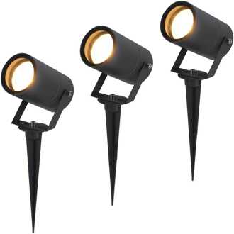Set van 3 Spikey LED prikspots - GU10 Fitting - Dimbaar - Wandspot - IP65 voor binnen en buiten - Grondspies - Zwart