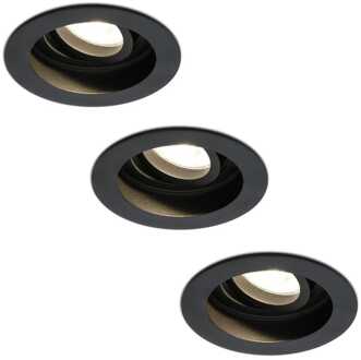 Set van 3 stuks dimbare LED inbouwspot Laredo 5 Watt 2700K zwart kantelbaar IP20