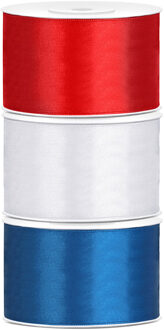 Set van 3 stuks sierlinten/cadeaulinten/satijnen linten rood-wit-blauw 38 mm x 25 meter - Cadeaulinten Multikleur