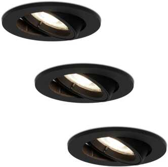 Set van 3 stuks zwarte dimbare LED inbouwspots Oslo 5 Watt 4000K  kantelbaar