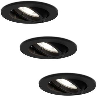 Set van 3 stuks zwarte dimbare LED inbouwspots Oslo 5 Watt 6400K  kantelbaar