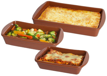 Set van 3 Tapas ovenschalen - rechthoek - terracotta - 20 cm - 26 cm - 38 cm
